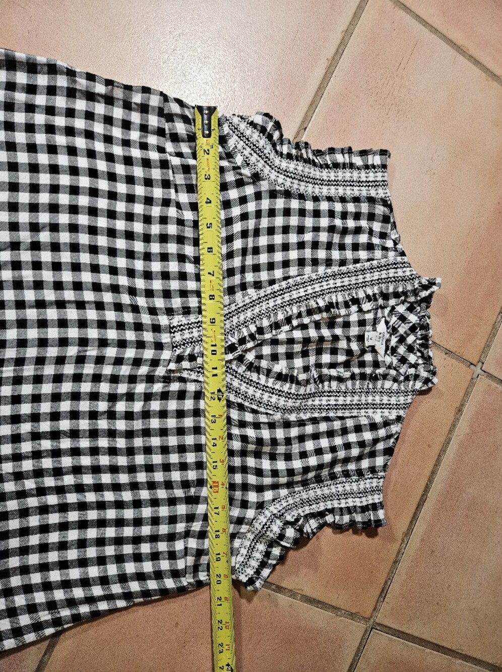 Crown & Ivy Black White Gingham Smocked Ruffle Sleeveless Top - Picture 10 of 12